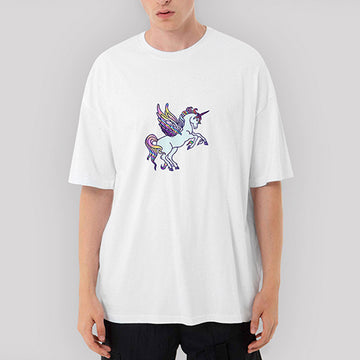 Holo-Unicorn Oversize Beyaz Tişört