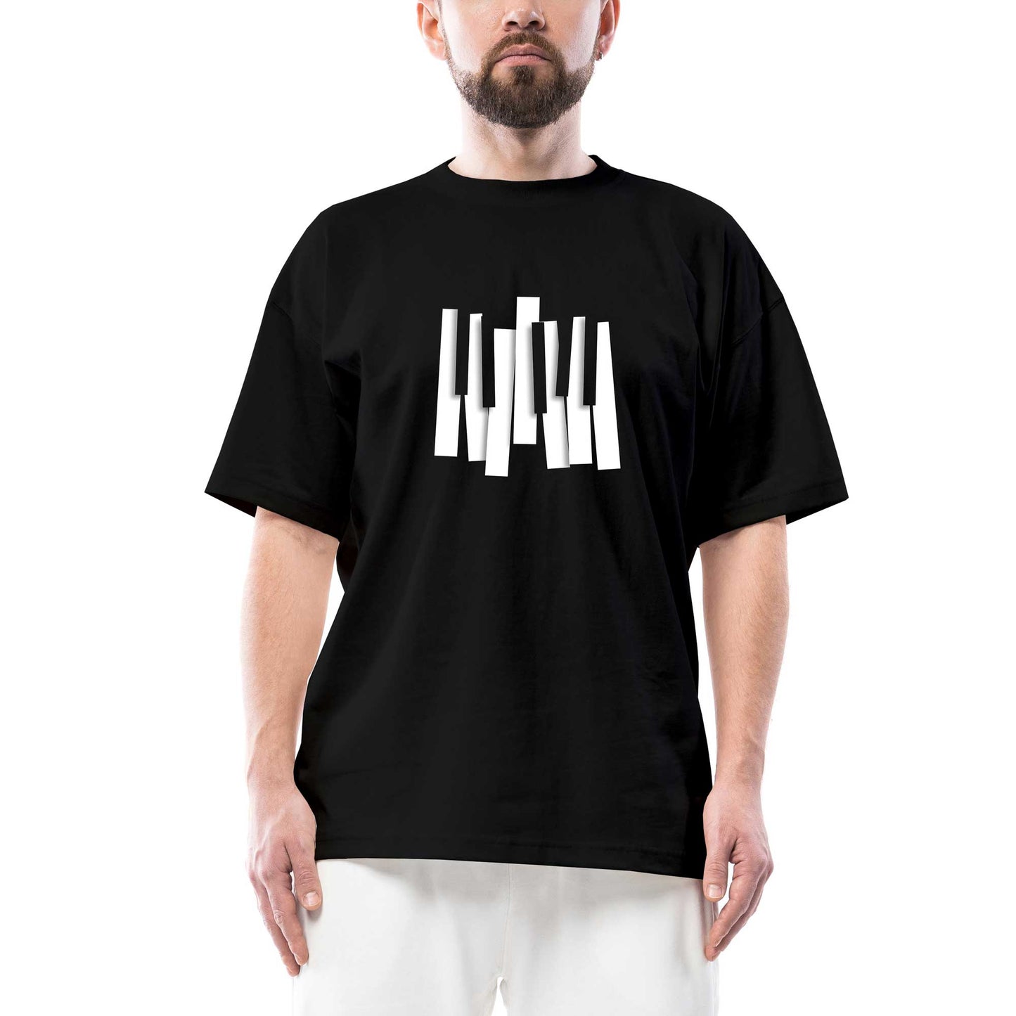 Piano Tuşları Oversize Siyah Tişört