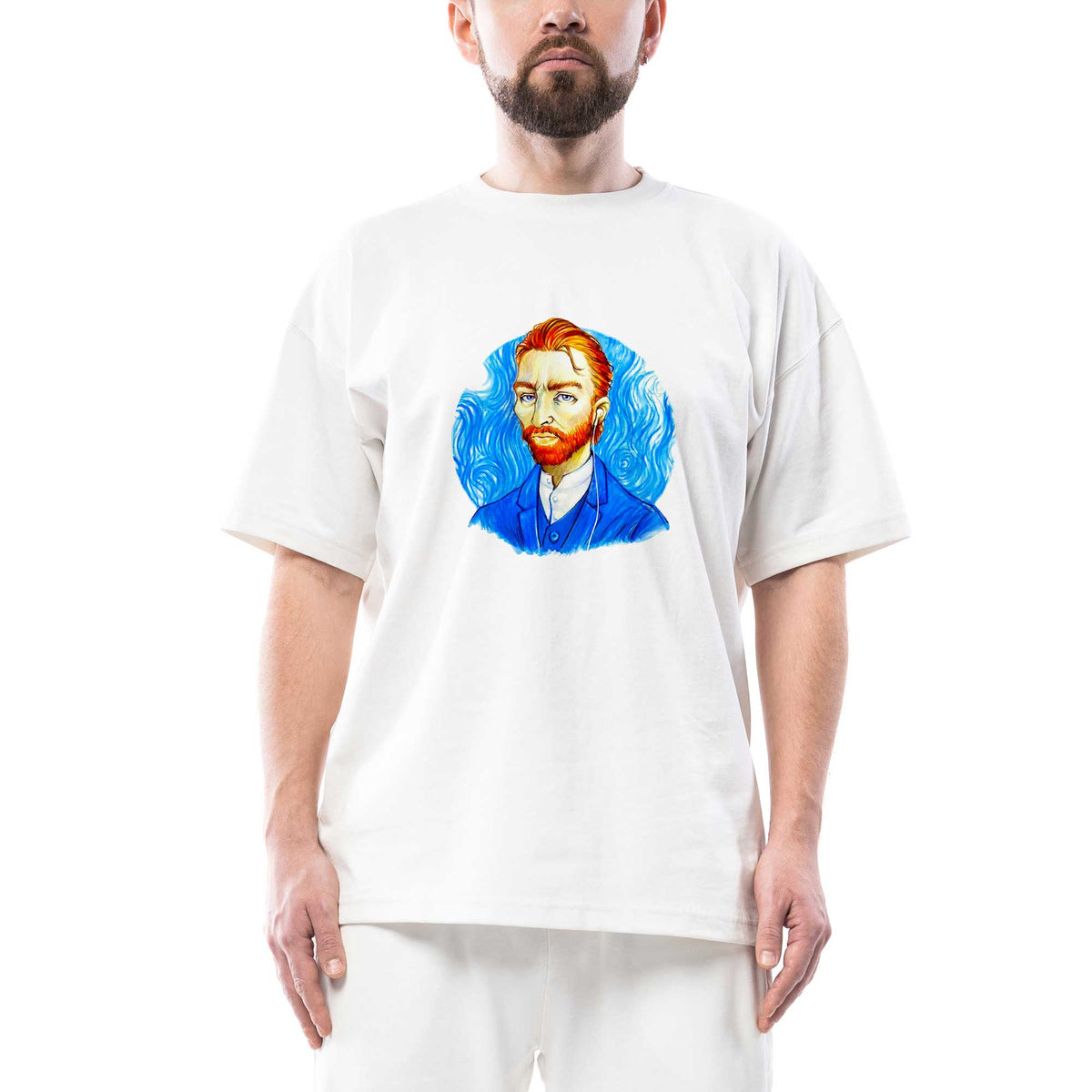 Van Gogh Portre Kulaklık Oversize Beyaz Tişört