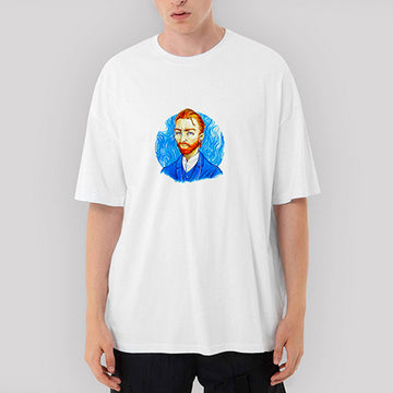 Van Gogh Portre Kulaklık Oversize Beyaz Tişört