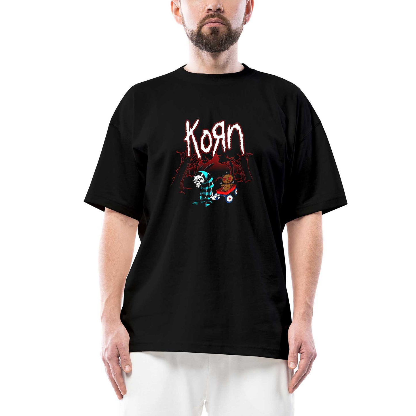 Korn Red Skull Oversize Siyah Tişört