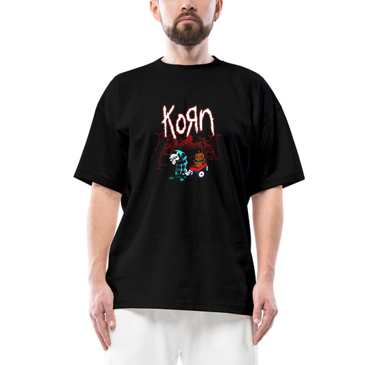 Korn Red Skull Oversize Siyah Tişört