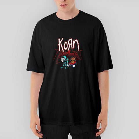 Korn Red Skull Oversize Siyah Tişört