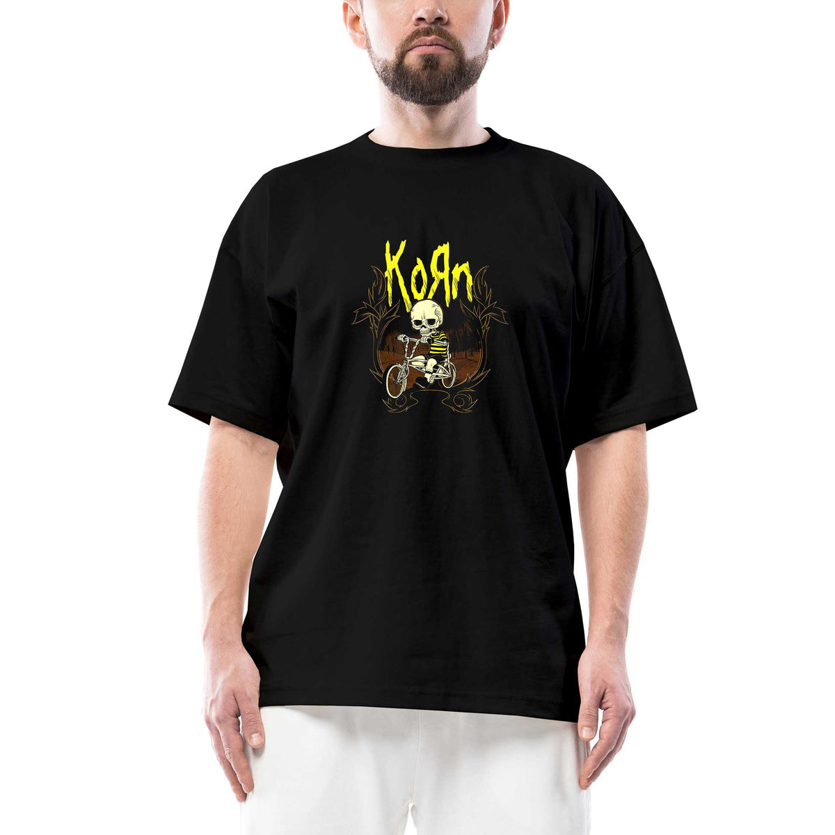 Korn Skull Oversize Siyah Tişört