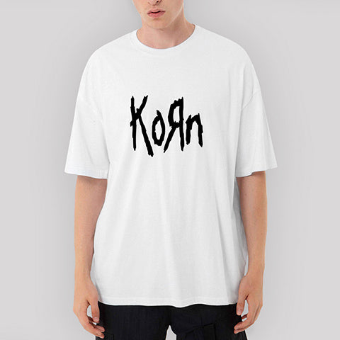 Korn Logo 2 Oversize Beyaz Tişört