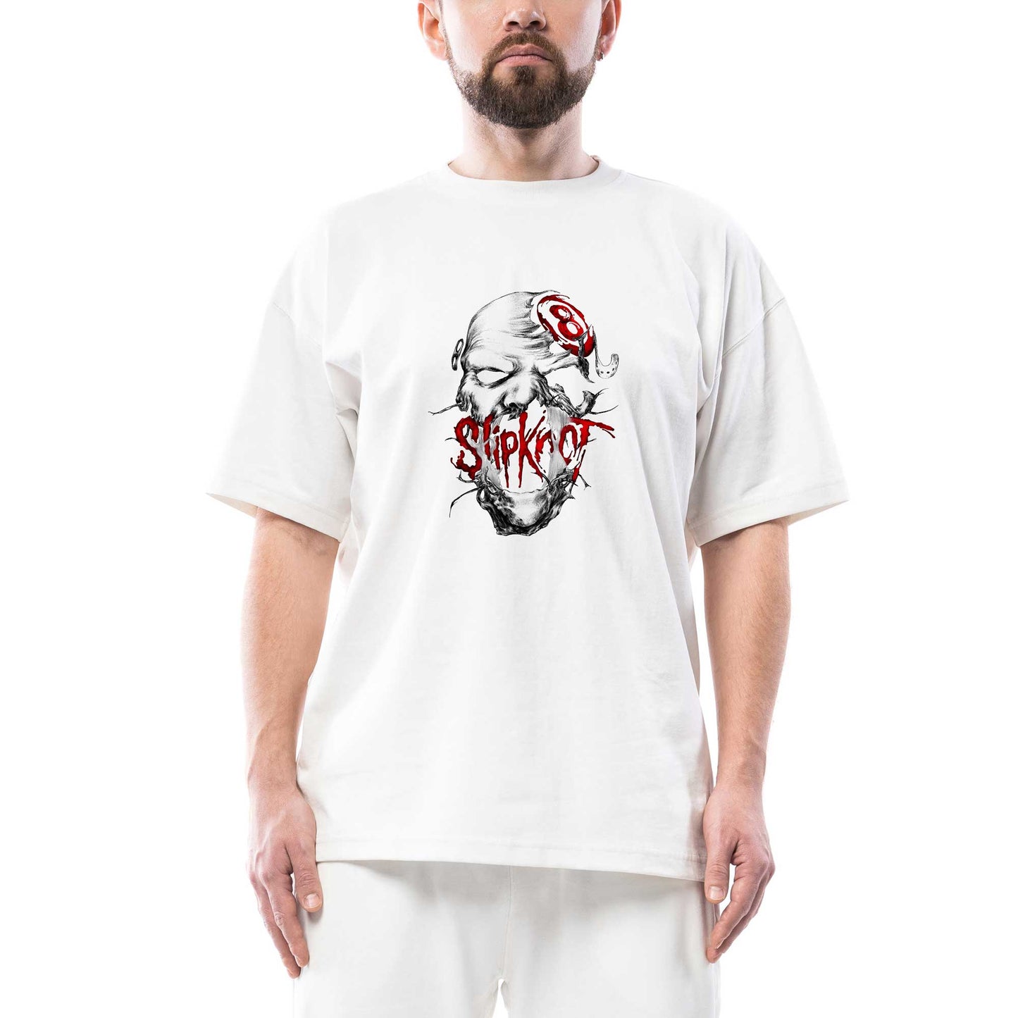 Slipknot Eight Head Oversize Beyaz Tişört