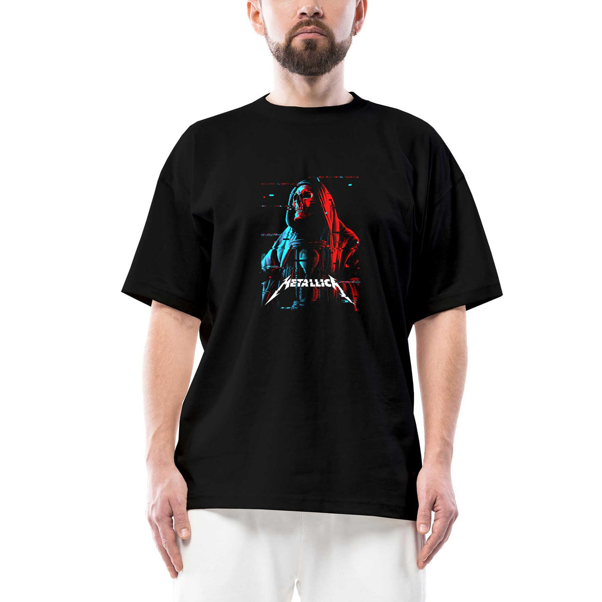 Metallica Red Blue Oversize Siyah Tişört
