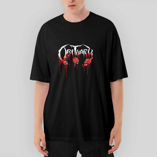 İndirimli Obituary Bloody Skull Oversize Siyah Tişört