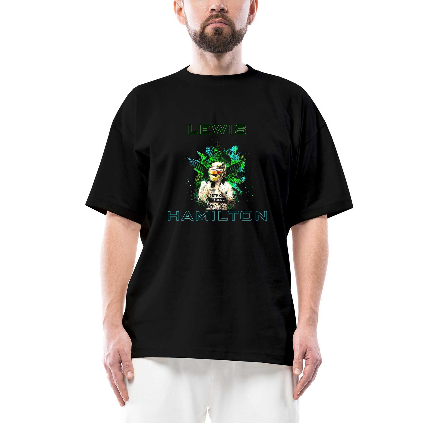 F1 Lewis Hamilton Green Oversize Siyah Tişört