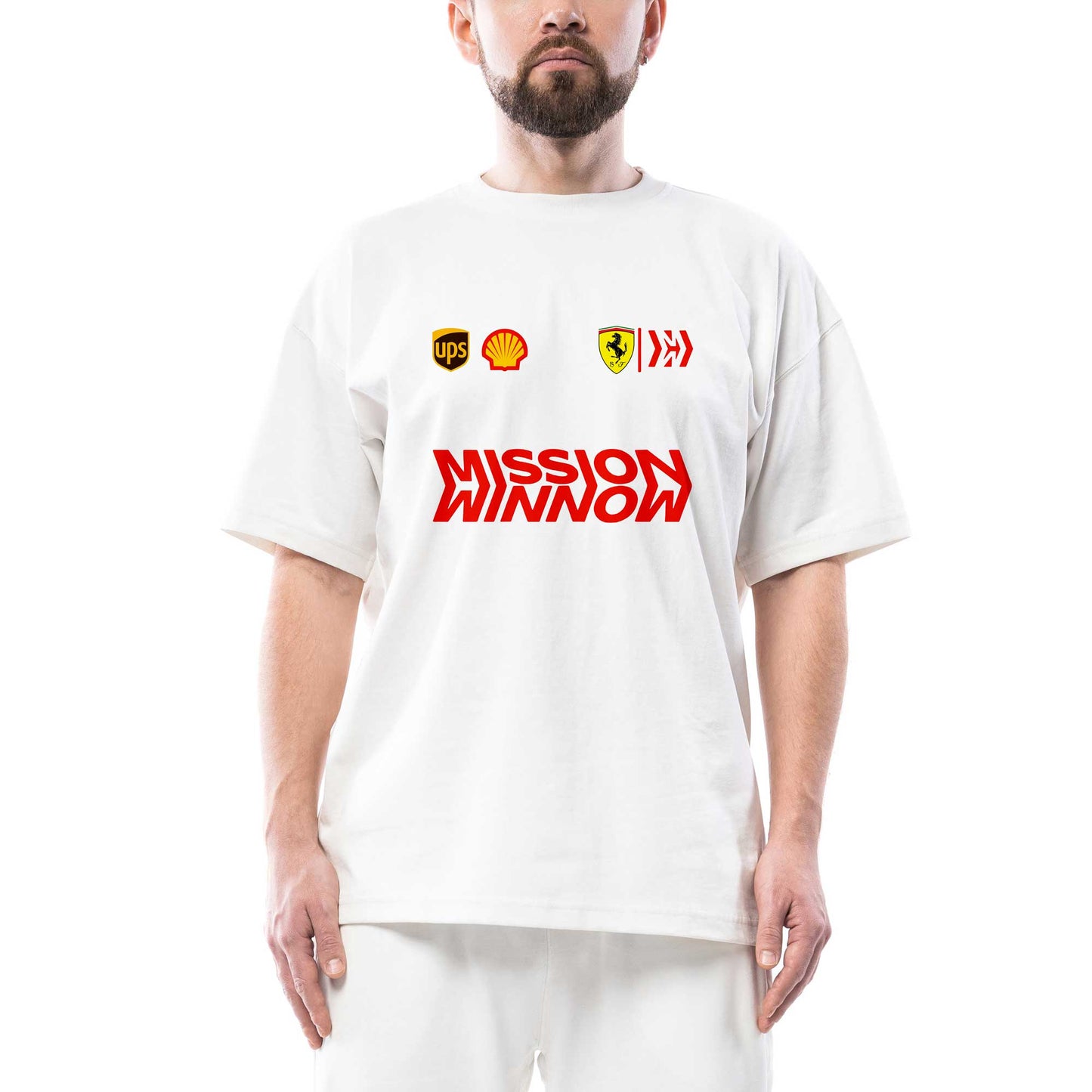 F1 Sponsor Oversize Beyaz Tişört