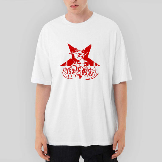 Sepultura Logo Red Oversize Beyaz Tişört