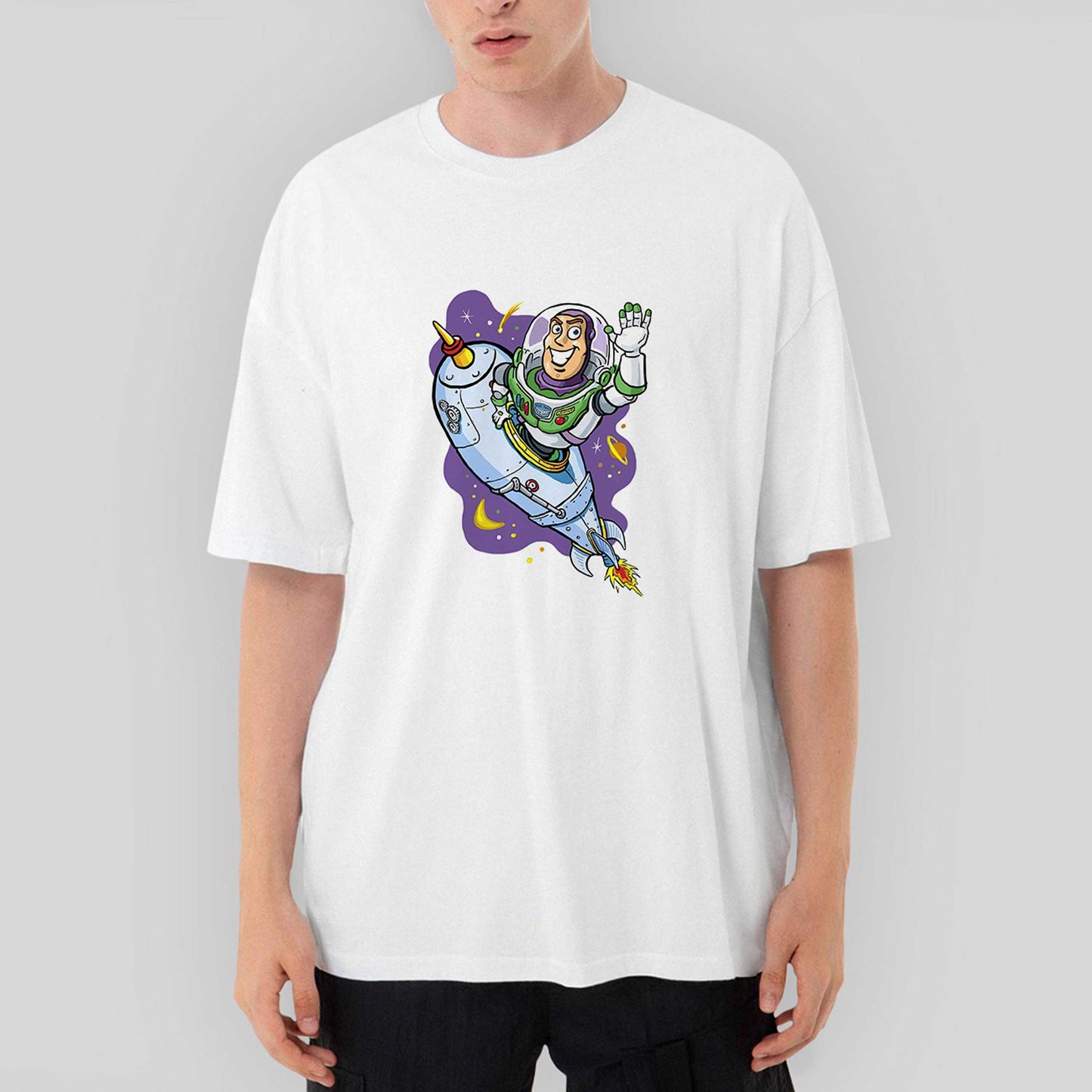 Lightyear Cartoon Oversize Beyaz Tişört