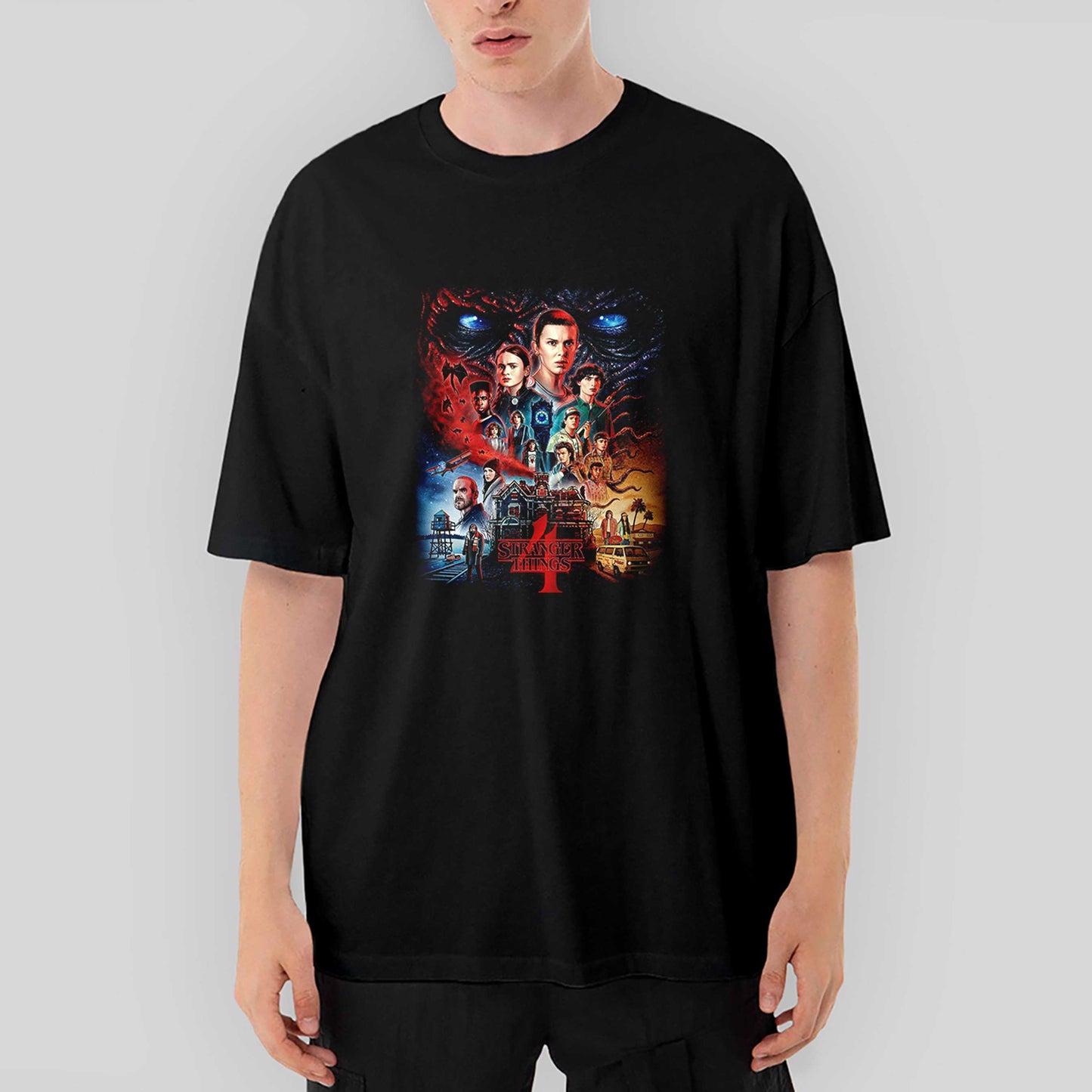 Stranger Things Home Oversize Siyah Tişört