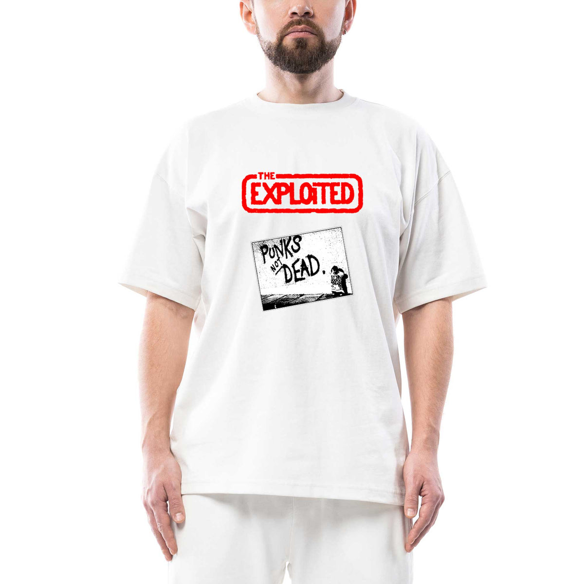 The Exploited Punks Not Dead Oversize Beyaz Tişört