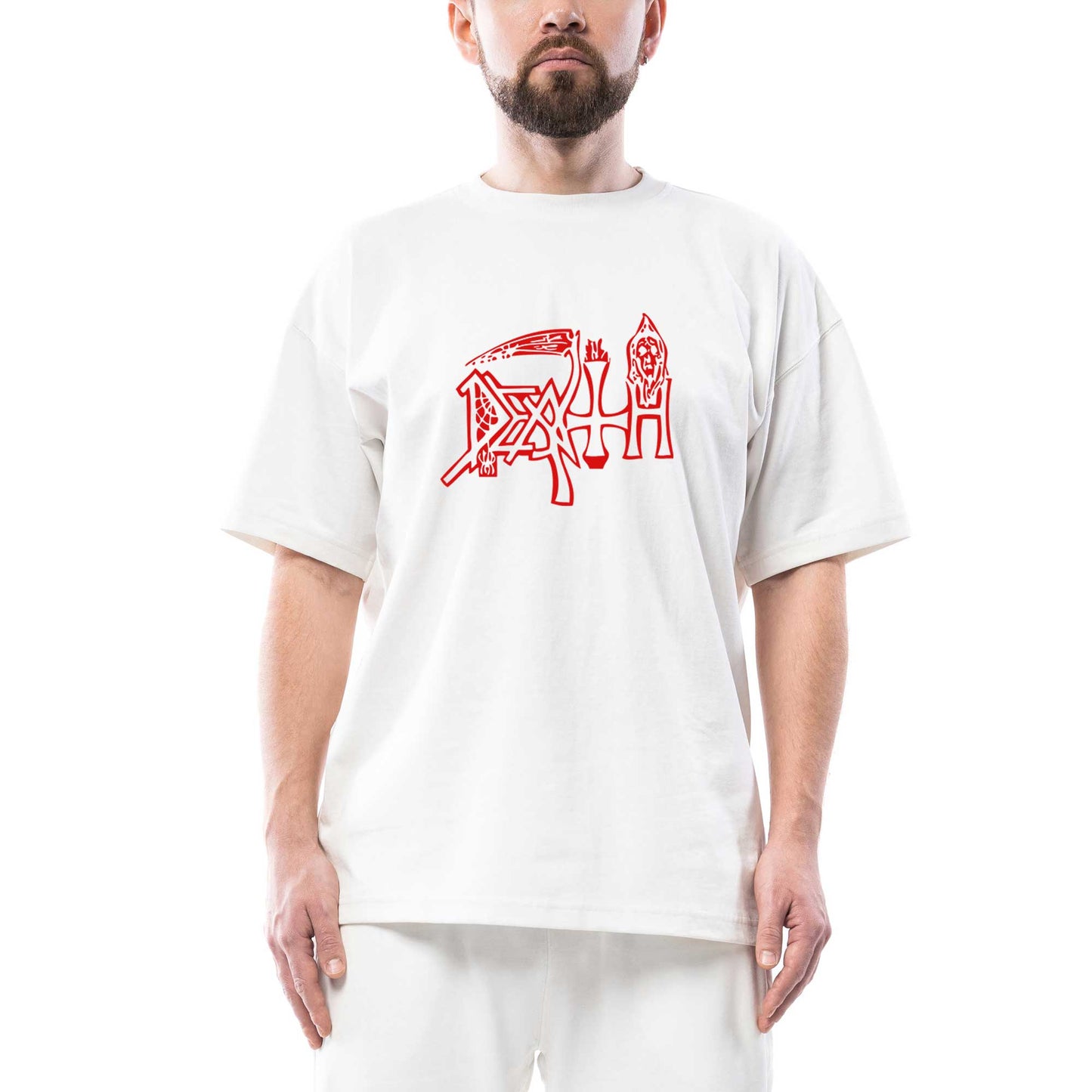 Death Logo Oversize Beyaz Tişört