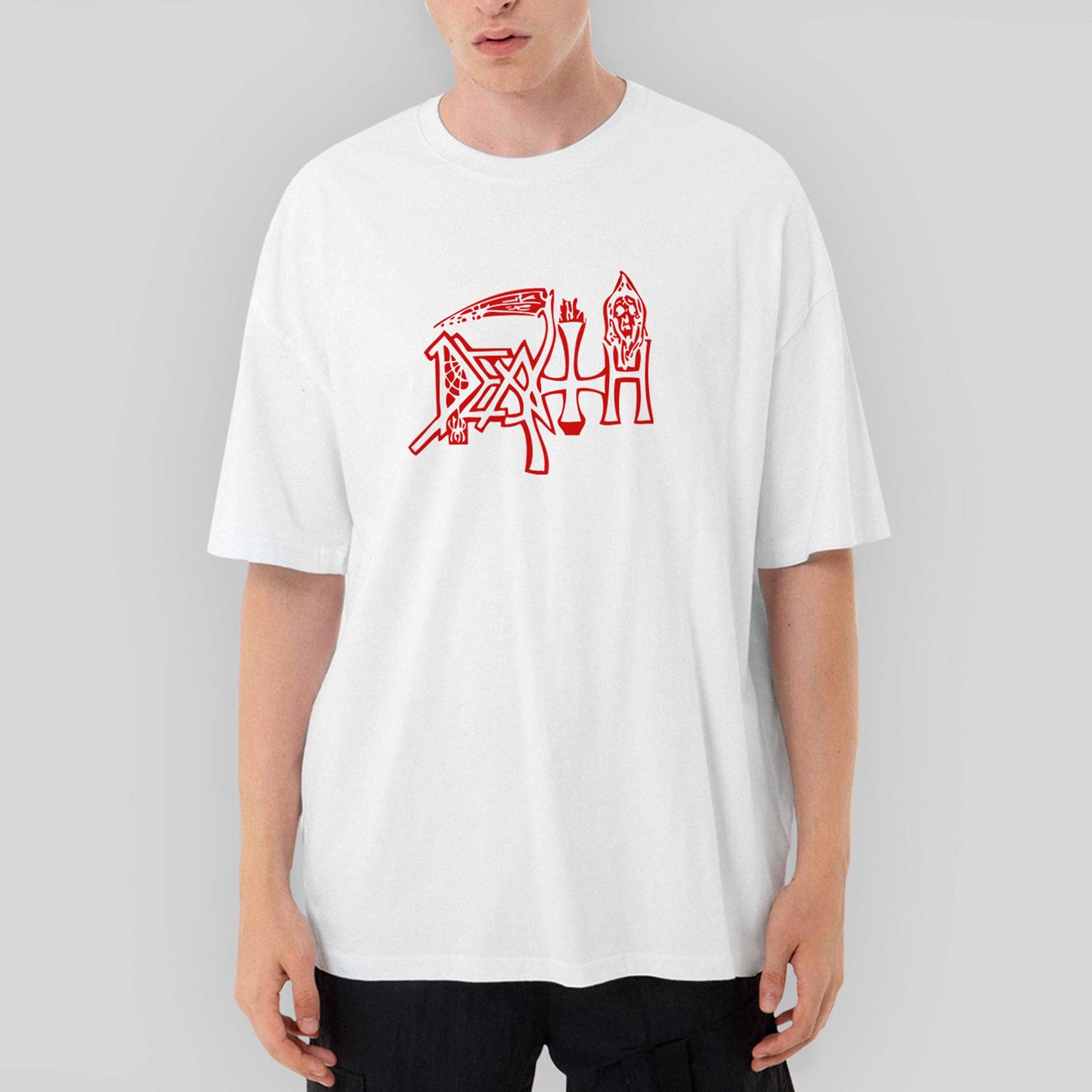 Death Logo Oversize Beyaz Tişört