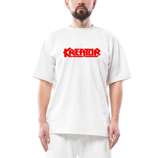 Kreator Logo Red Oversize Beyaz Tişört