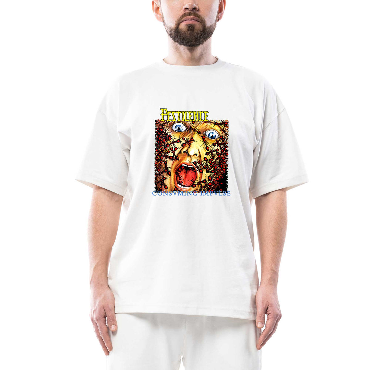 Pestilence Consuming İmpulse Oversize Beyaz Tişört
