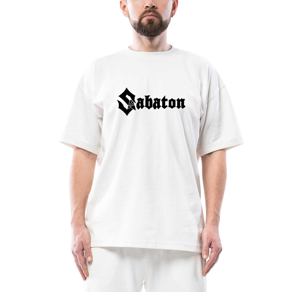 Sabaton Logo Oversize Beyaz Tişört