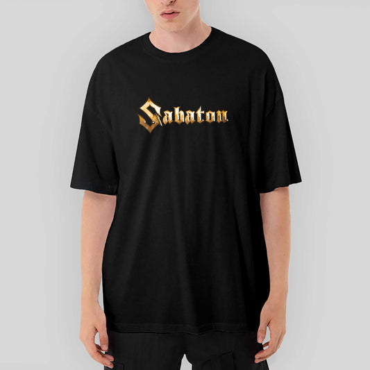 Sabaton Logo Gold Oversize Siyah Tişört