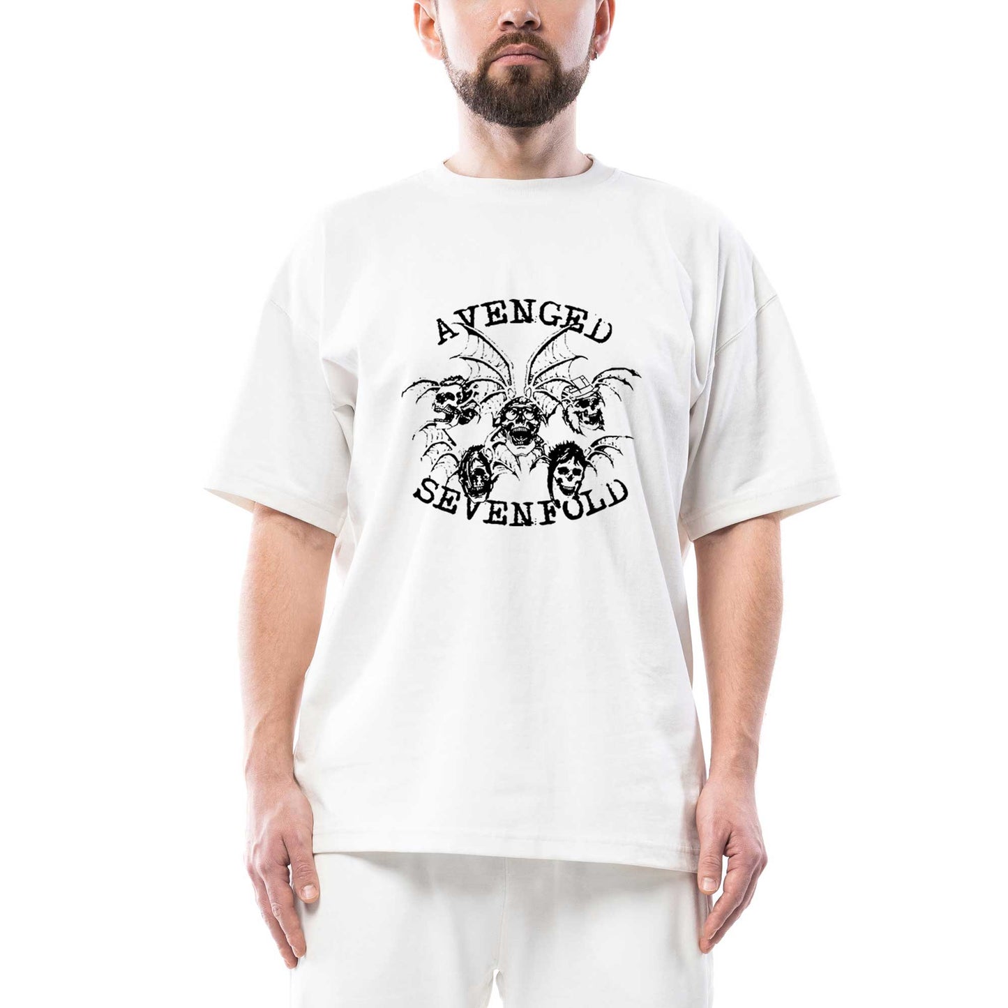 Avenged Sevenfold Smile Skulls Oversize Beyaz Tişört