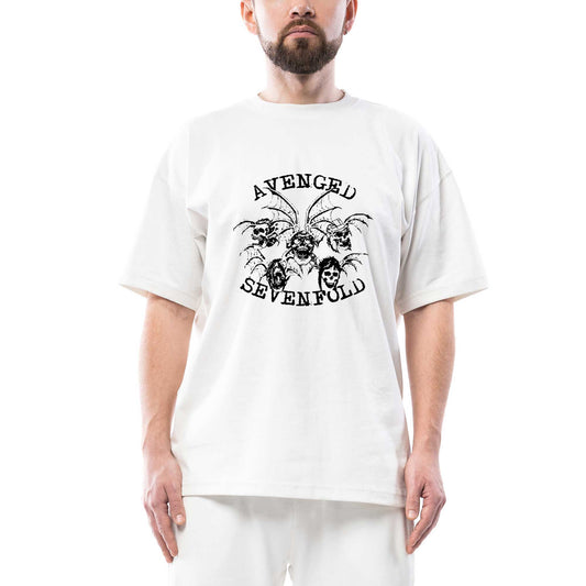 İndirimli Avenged Sevenfold Smile Skulls Oversize Beyaz Tişört