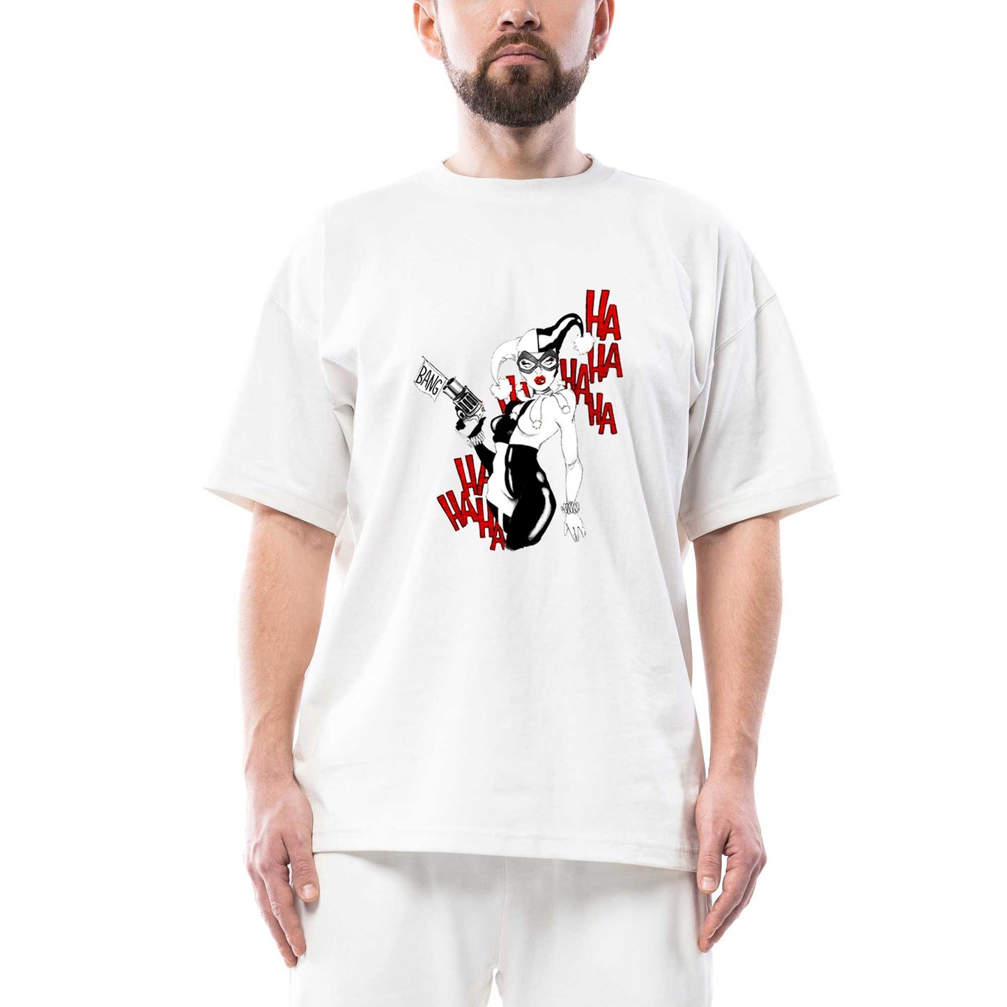 Harley Quinn Bang Oversize Beyaz Tişört