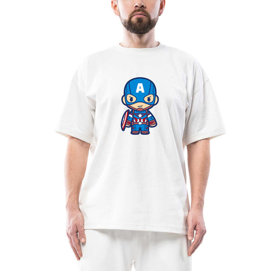 Captain America Animation Oversize Beyaz Tişört