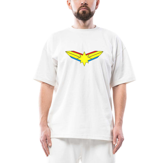 Captain Marvel Logo Oversize Beyaz Tişört