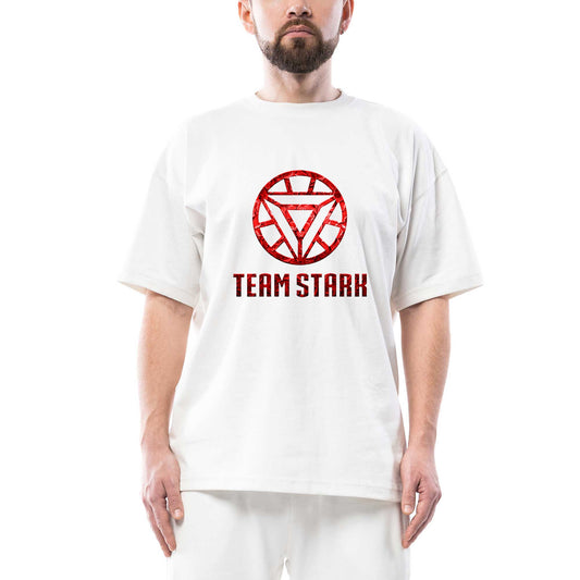 Iron Man Team Stark Oversize Beyaz Tişört