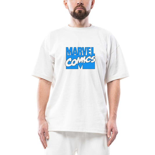 Marvel Comics Blue Logo Oversize Beyaz Tişört