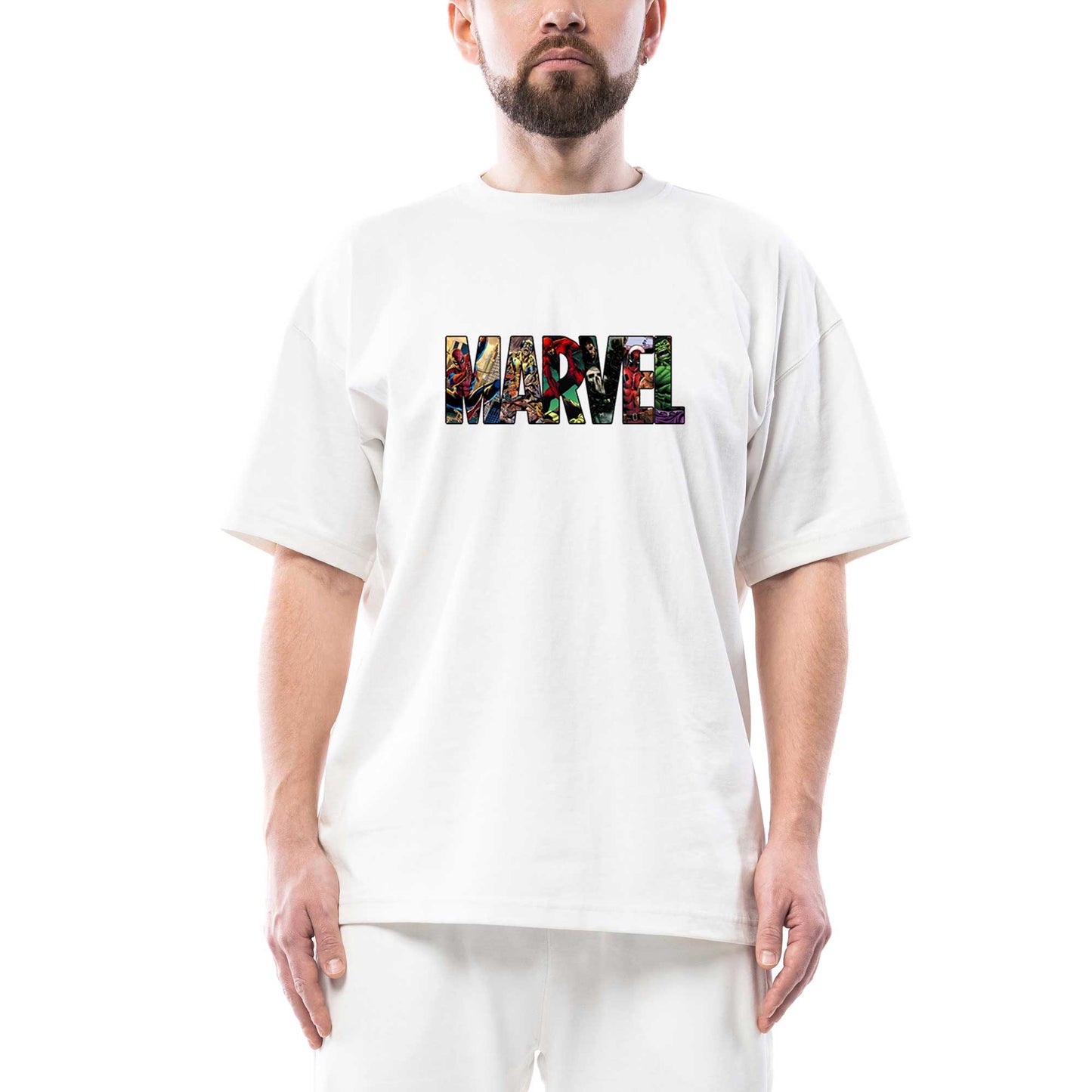 Marvel Heroes in Post 2 Oversize Beyaz Tişört