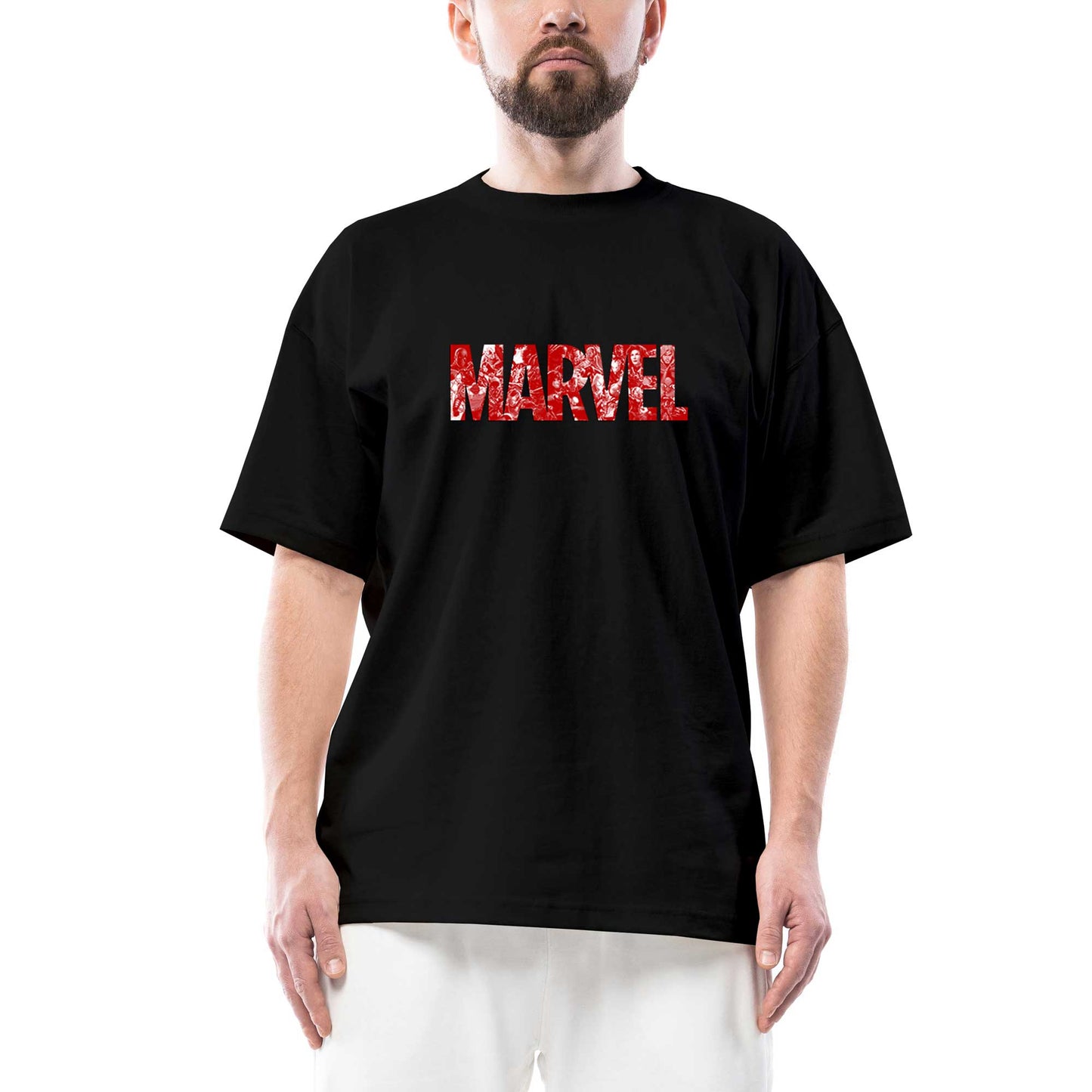 Marvel Heroes in Post 3 Oversize Siyah Tişört