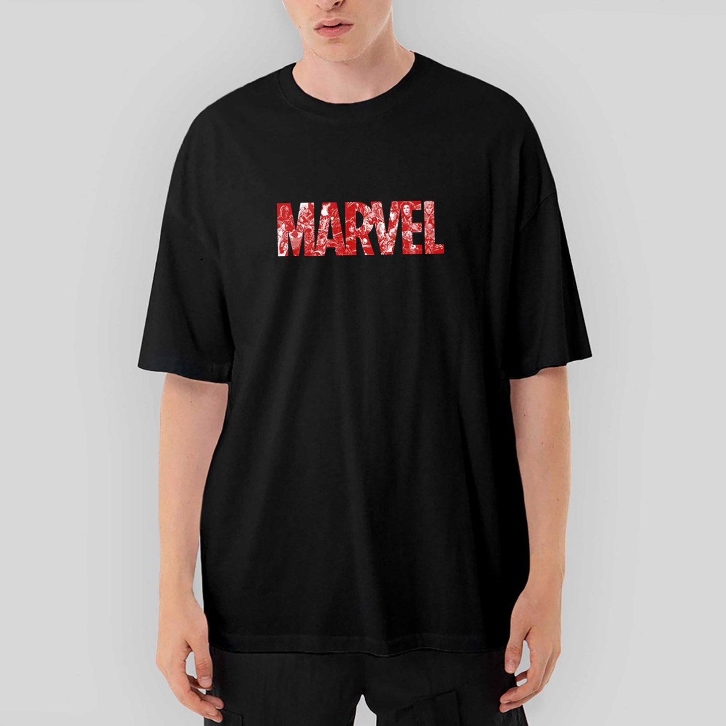 Marvel Heroes in Post 3 Oversize Siyah Tişört