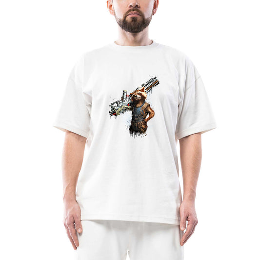 Rocket Raccoon Body Oversize Beyaz Tişört