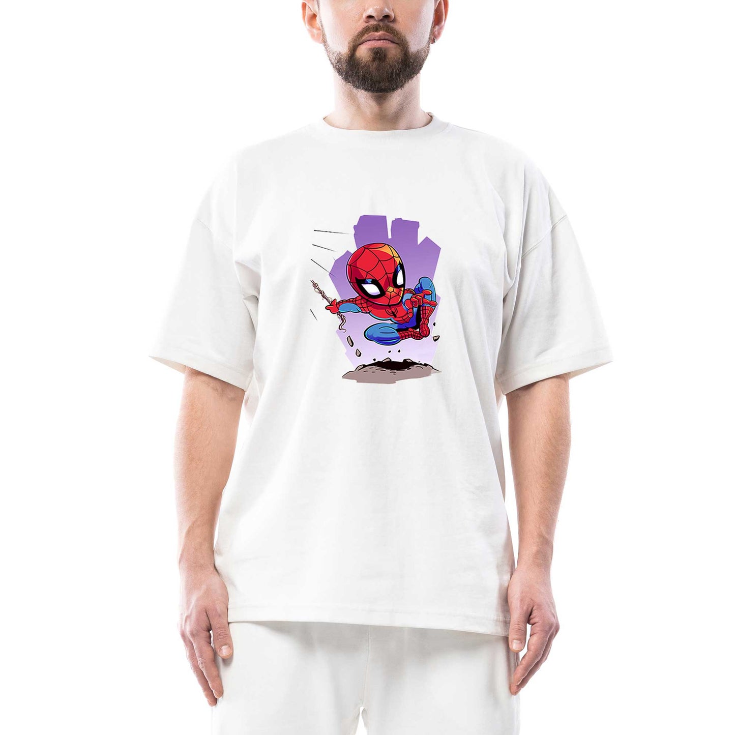 Spiderman Cartoon Oversize Beyaz Tişört