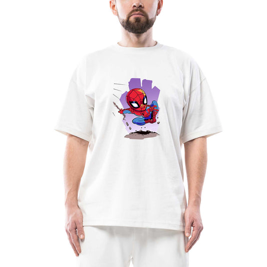 Spiderman Cartoon Oversize Beyaz Tişört
