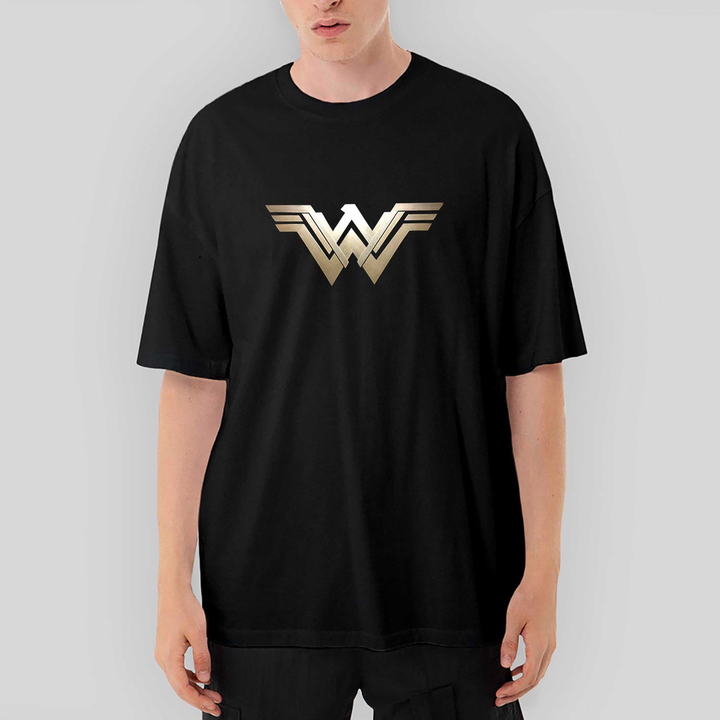 Wonder Woman Metal Logo Oversize Siyah Tişört