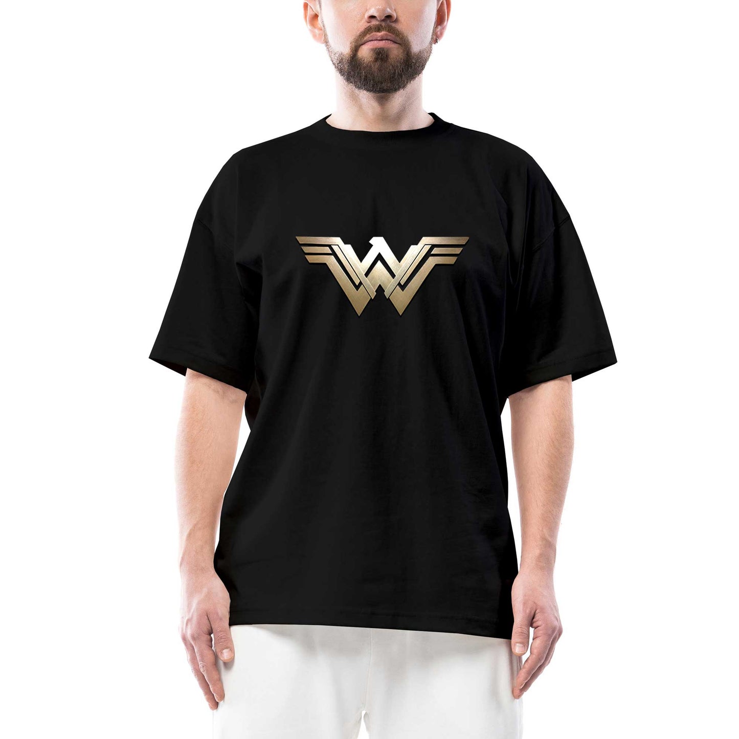 Wonder Woman Metal Logo Oversize Siyah Tişört