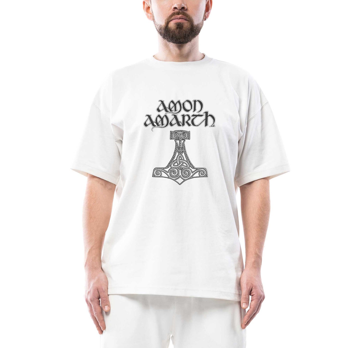 Amon Amarth Mjolnir Oversize Beyaz Tişört