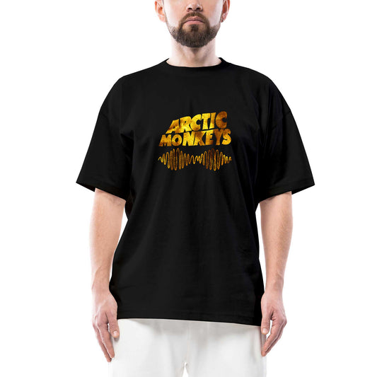 Arctic Monkeys Logo Wave Gold Oversize Siyah Tişört