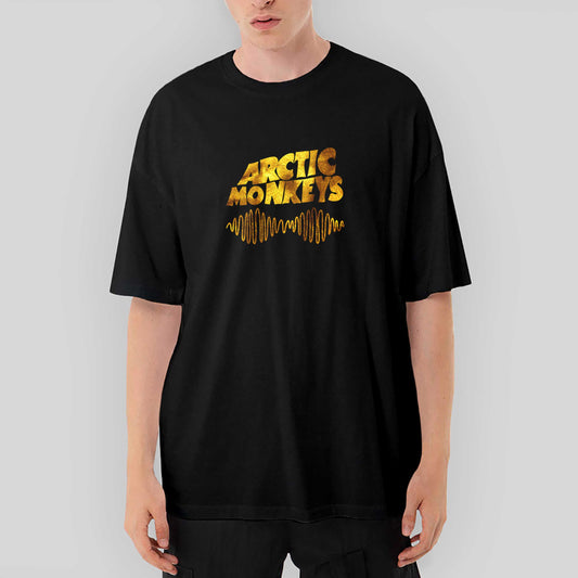 Arctic Monkeys Logo Wave Gold Oversize Siyah Tişört