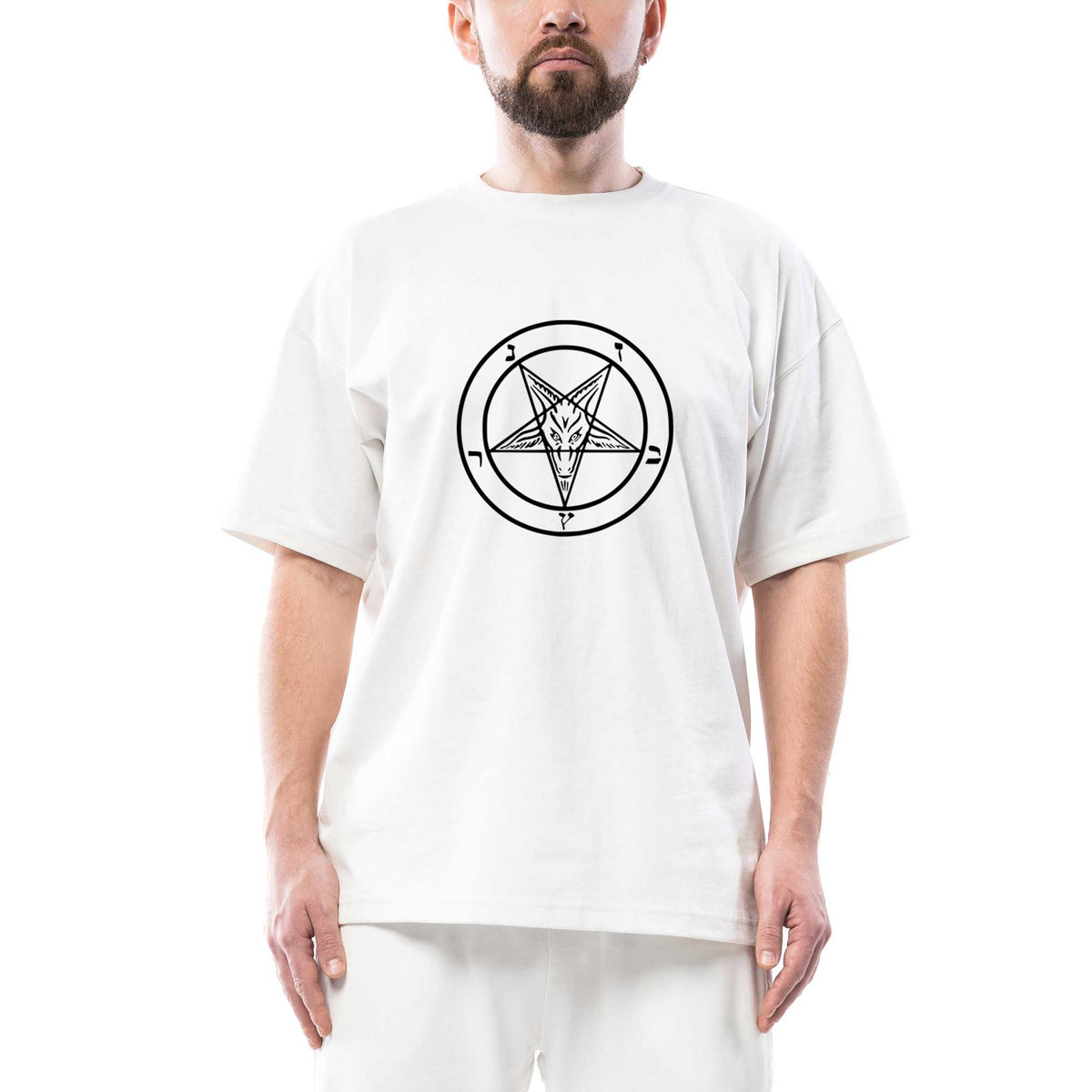 Baphomet Logo 2 Oversize Beyaz Tişört
