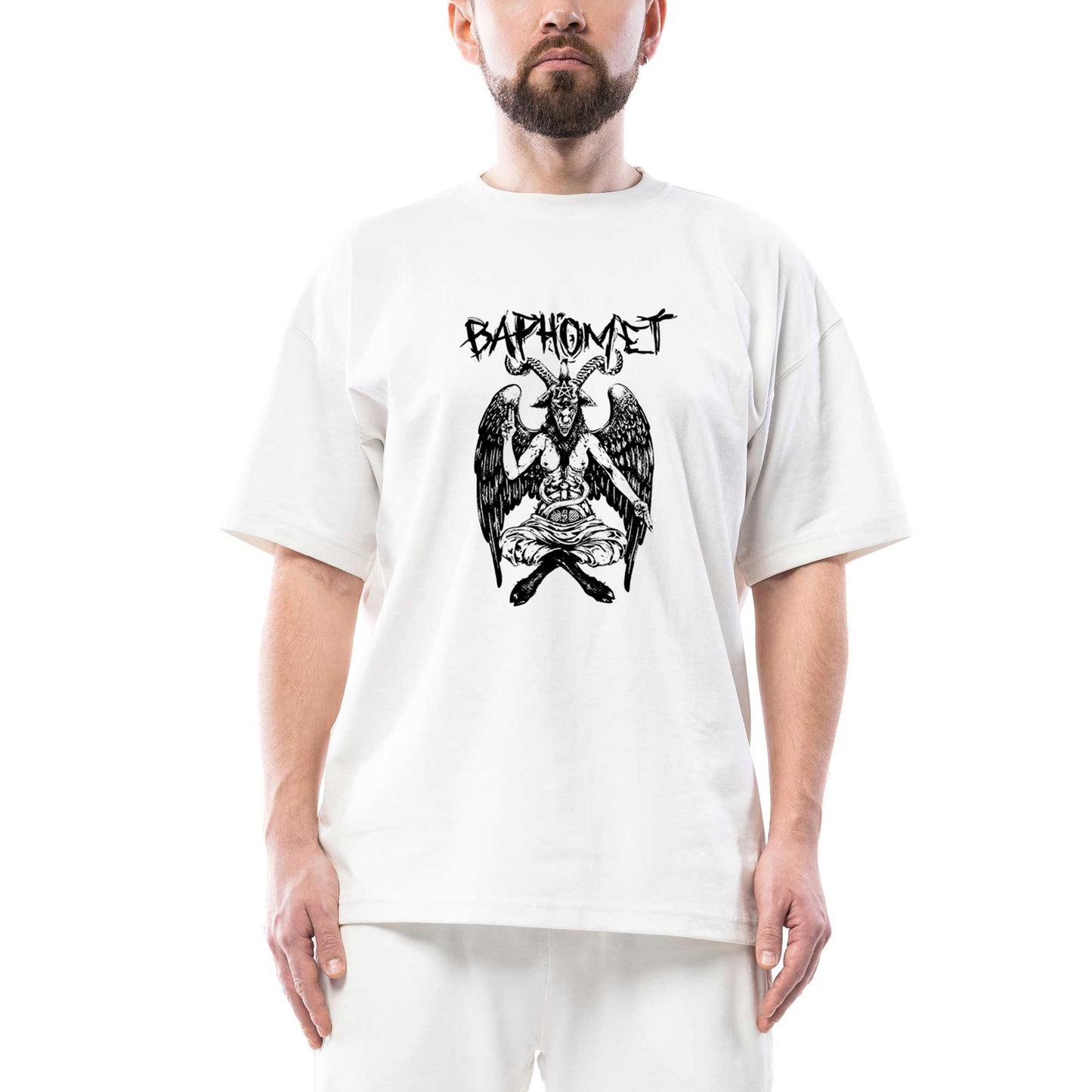 Baphomet Mythological Figure Oversize Beyaz Tişört