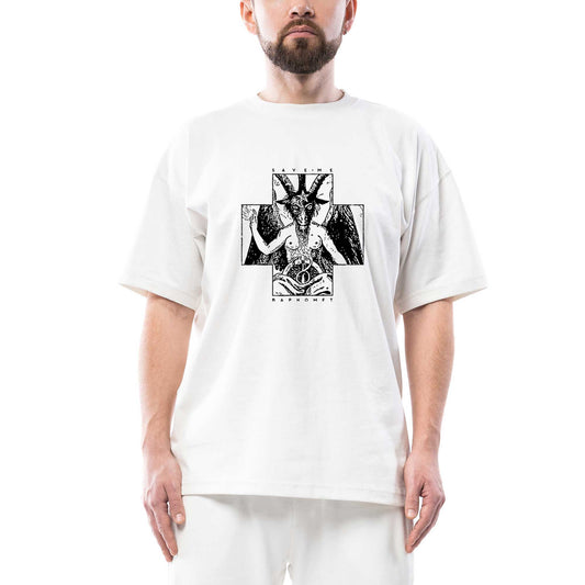 Baphomet Save Me Oversize Beyaz Tişört