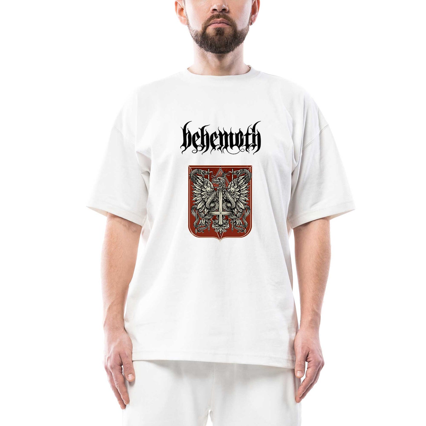 Behemoth Eagle and Snake Oversize Beyaz Tişört