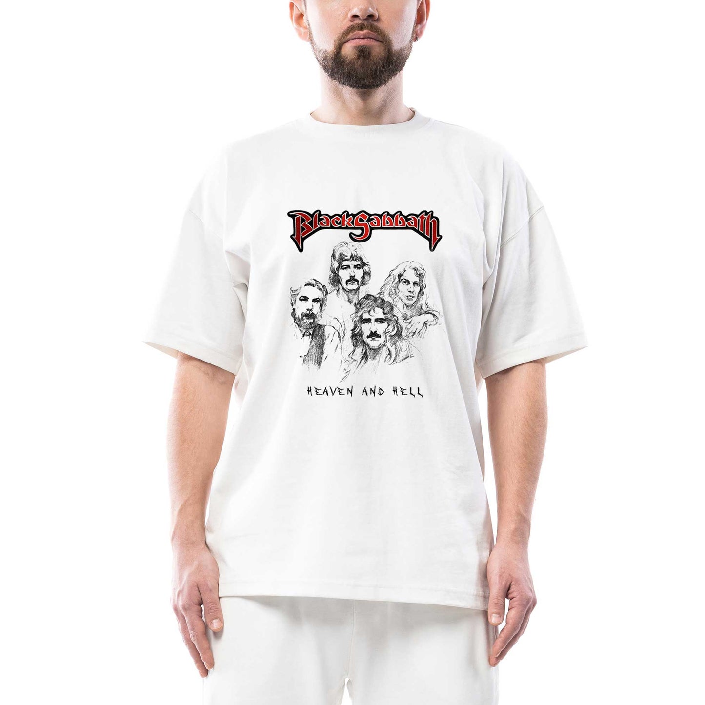 Black Sabbath Heaven And Hell Oversize Beyaz Tişört