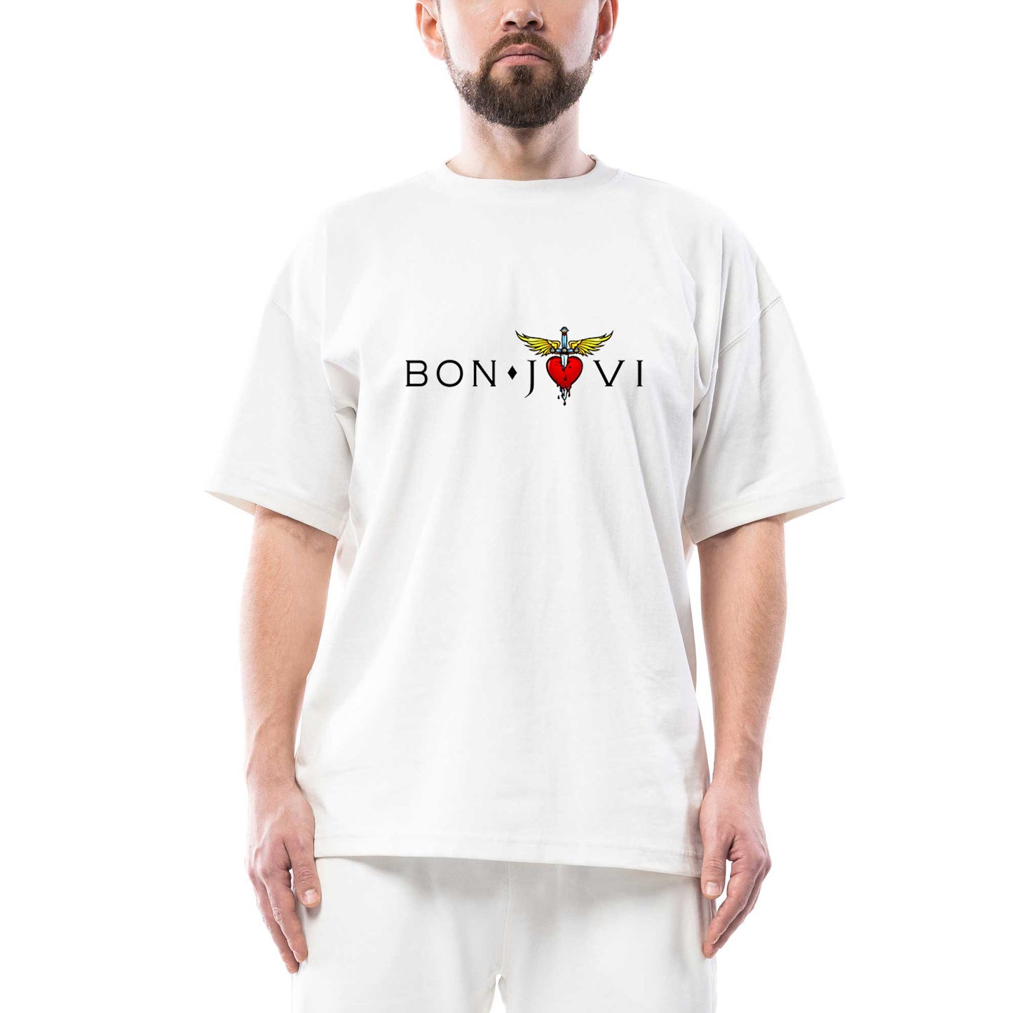 Bon Jovi in Heart Oversize Beyaz Tişört