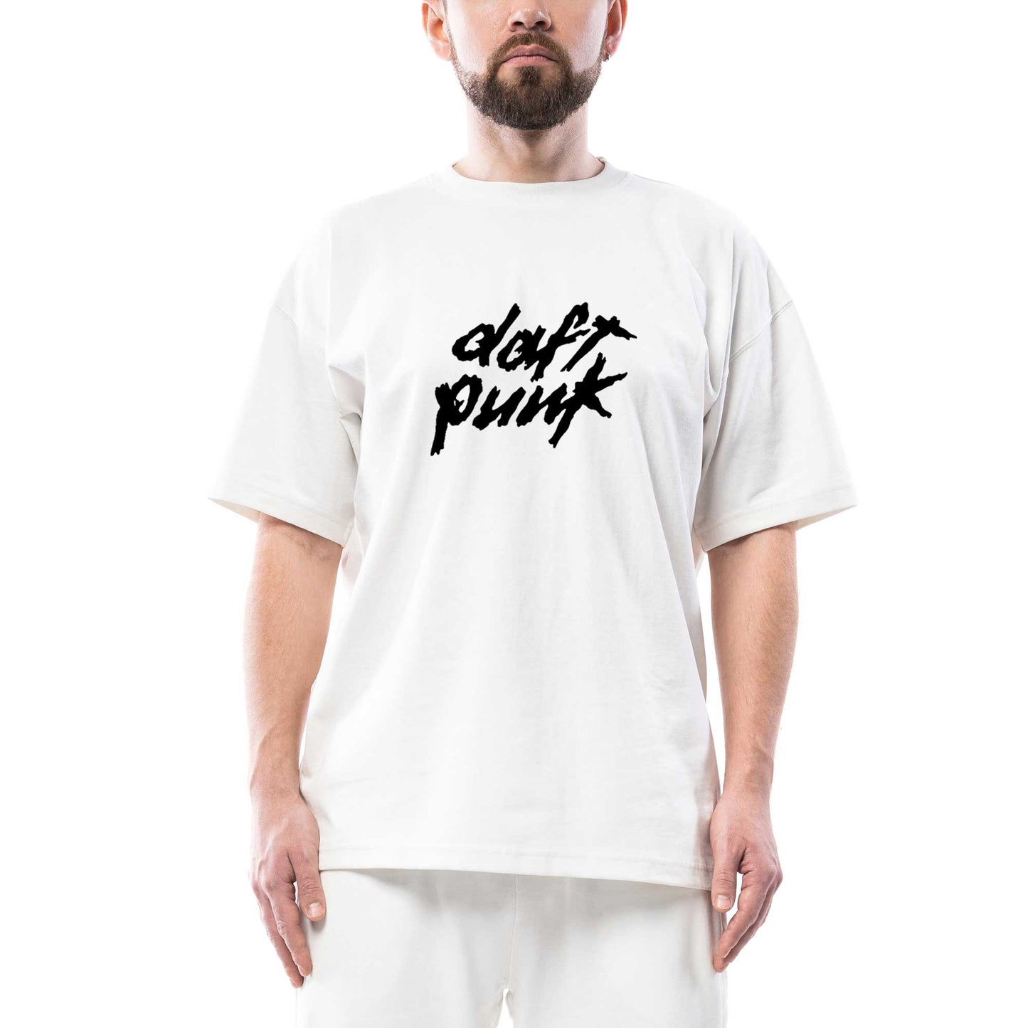 Daft Punk Logo Classic 2 Oversize Beyaz Tişört