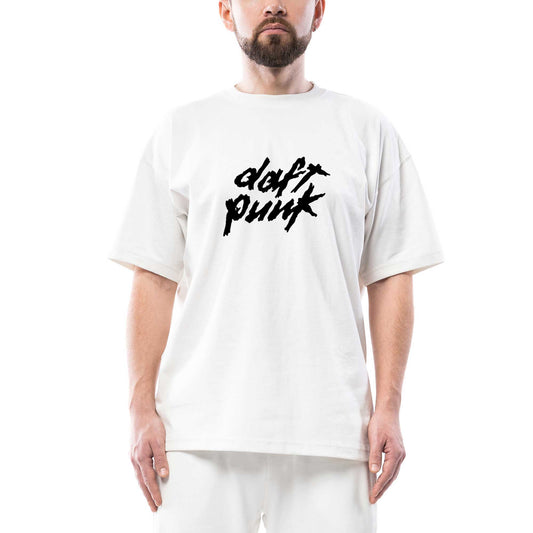 Daft Punk Logo Classic 2 Oversize Beyaz Tişört